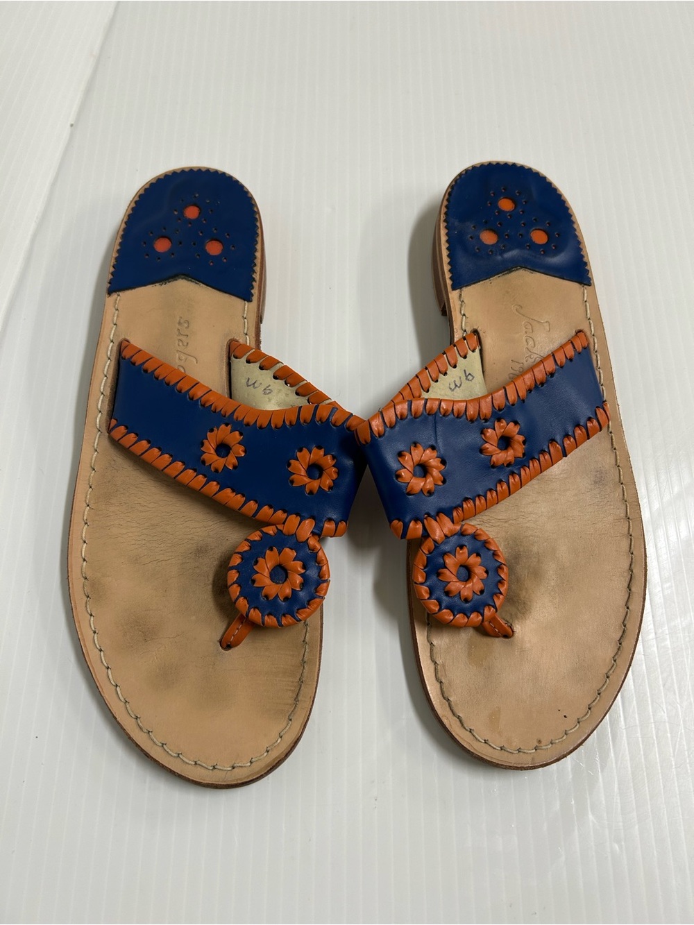 Jack Rogers Women’s Size 9 Blue Orange Leather Boating Thong Sandals